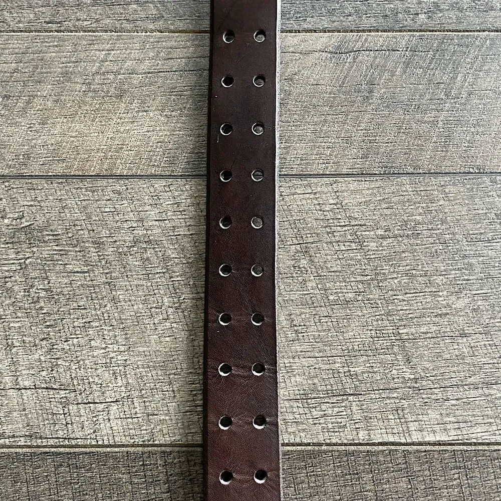 Brown Leather Belt with silver Buckle. 37 inches.